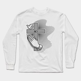 The cross of Jesus, praying hands and a dove - a symbol of the Holy Spirit Long Sleeve T-Shirt